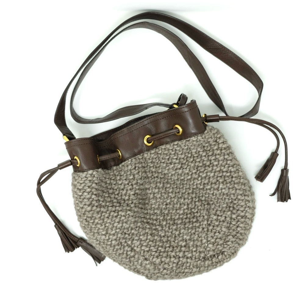 UGG Woven Wool and Brown Leather Crossbody Rare CUTE!